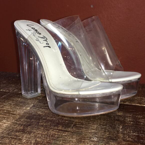 Privileged Lemon Drop Clear Vinyl Heels Womens 9 Dancer Platform Stripper Shoes - Picture 2 of 8